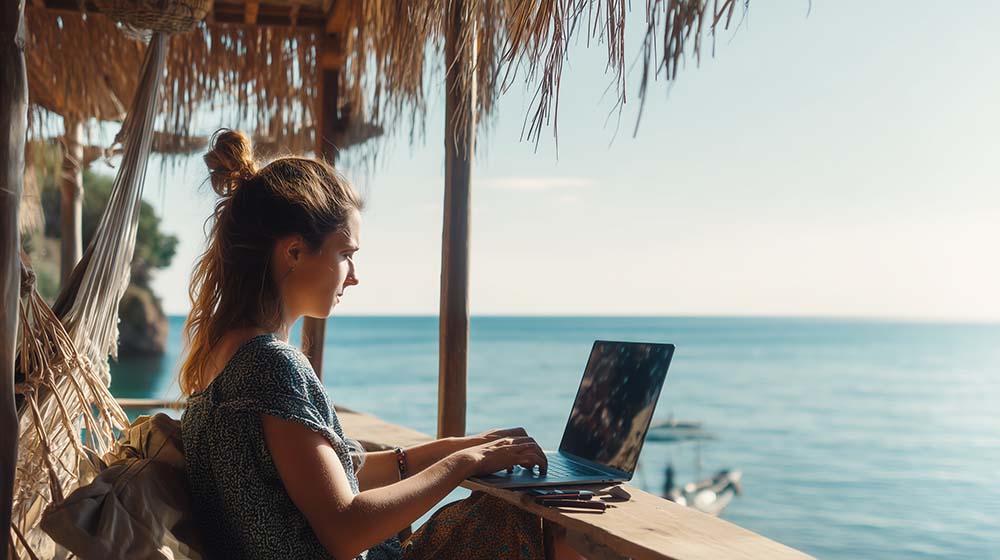 Digital nomad working remotely - detail view